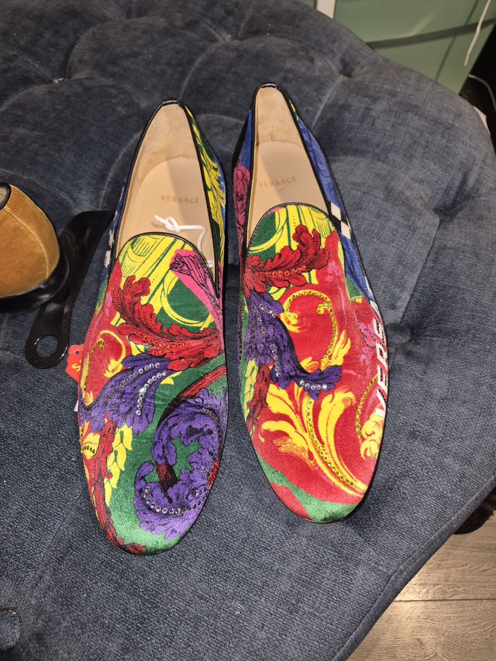 Versace 'Baroque' Velour Loafers - Men's 46